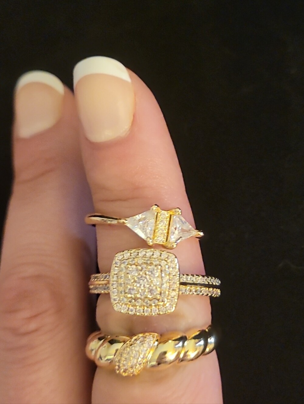 Gold-Tone Triple Stackable Ring Set with White Cubic Zirconia Accents